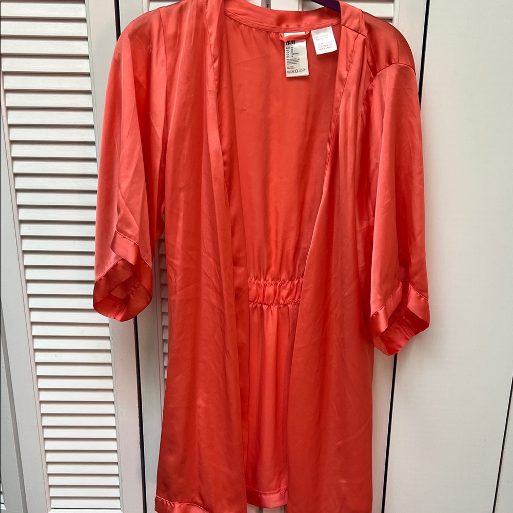 Vibrant Coral Satin Kimono